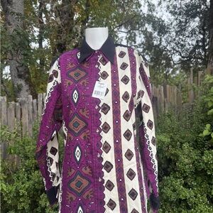 Vintage 90s Deadstock Western Southwestern Purple and Cream Shirt